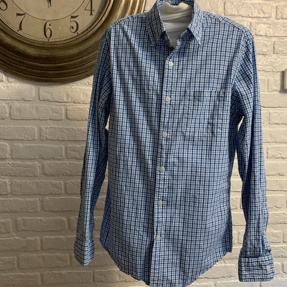 J. Crew blue and white mens casual button down